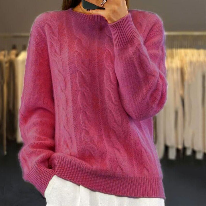 Kelsy | Women's Cable Knit Crew Neck Pullover Sweater