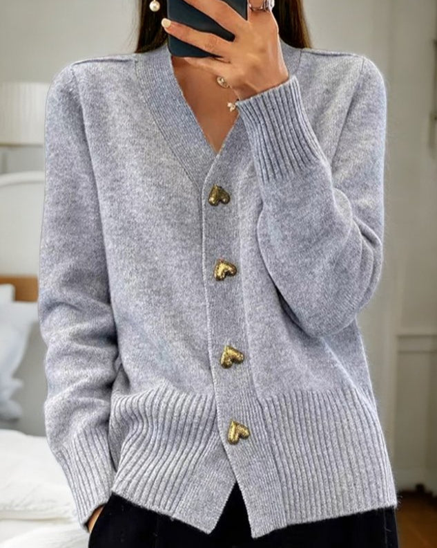 Adele Elegant Cardigan with Heart Buttons — alternate view