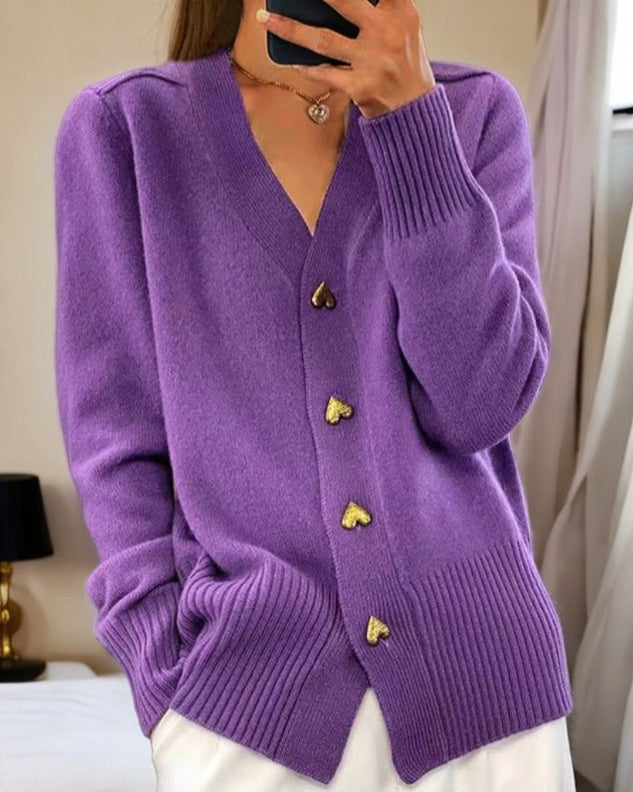 Adele Elegant Cardigan with Heart Buttons — back view