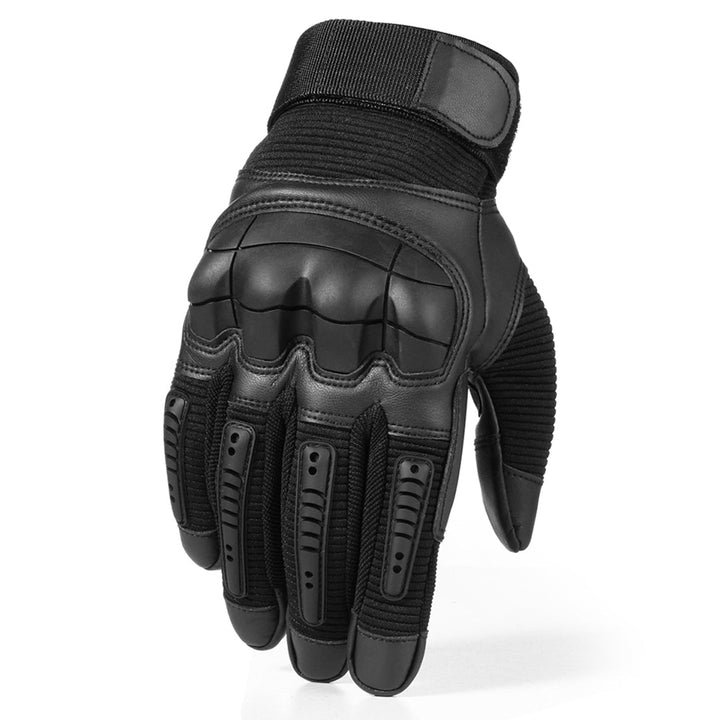 Black Survival tactical gloves, pair front view