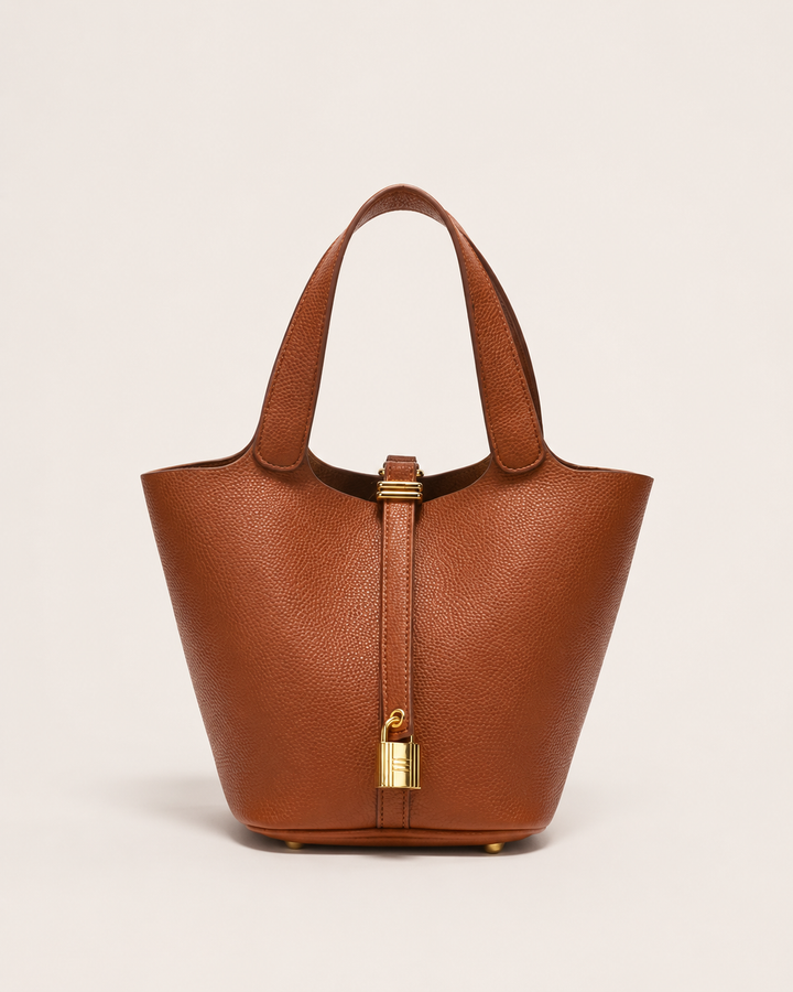 Talia | Leather Bucket Bag with Gold Clasp
