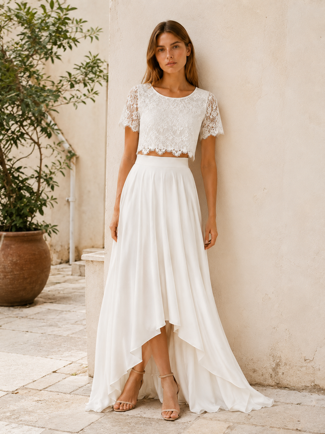 Tess | Two Piece Bridal Gown with Lace Top