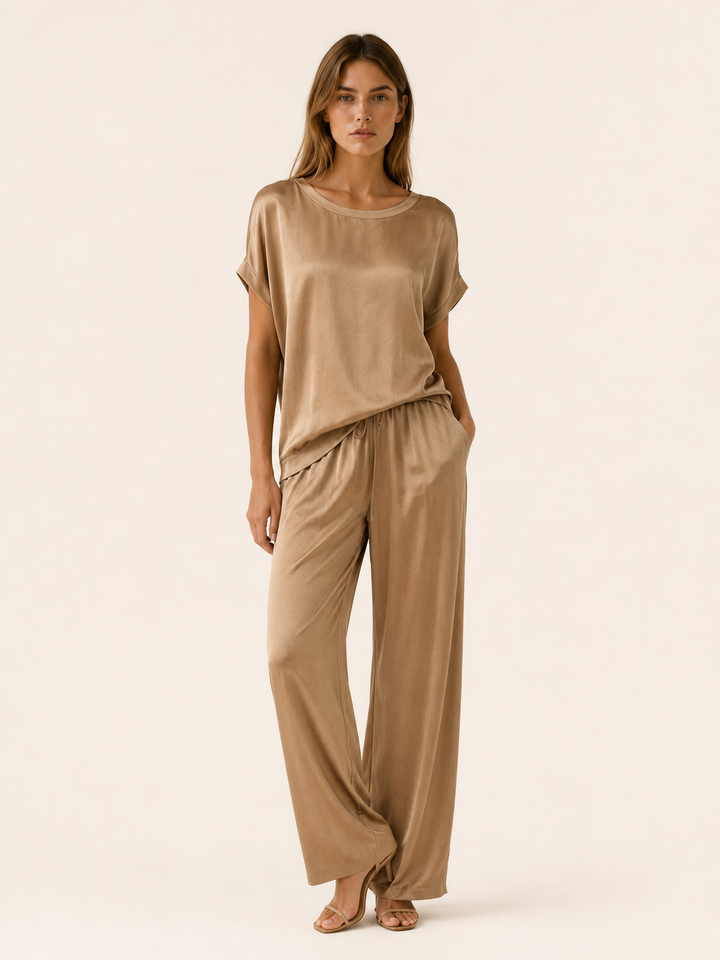 Tilda | Satin Two Piece Set with Wide Leg Trousers