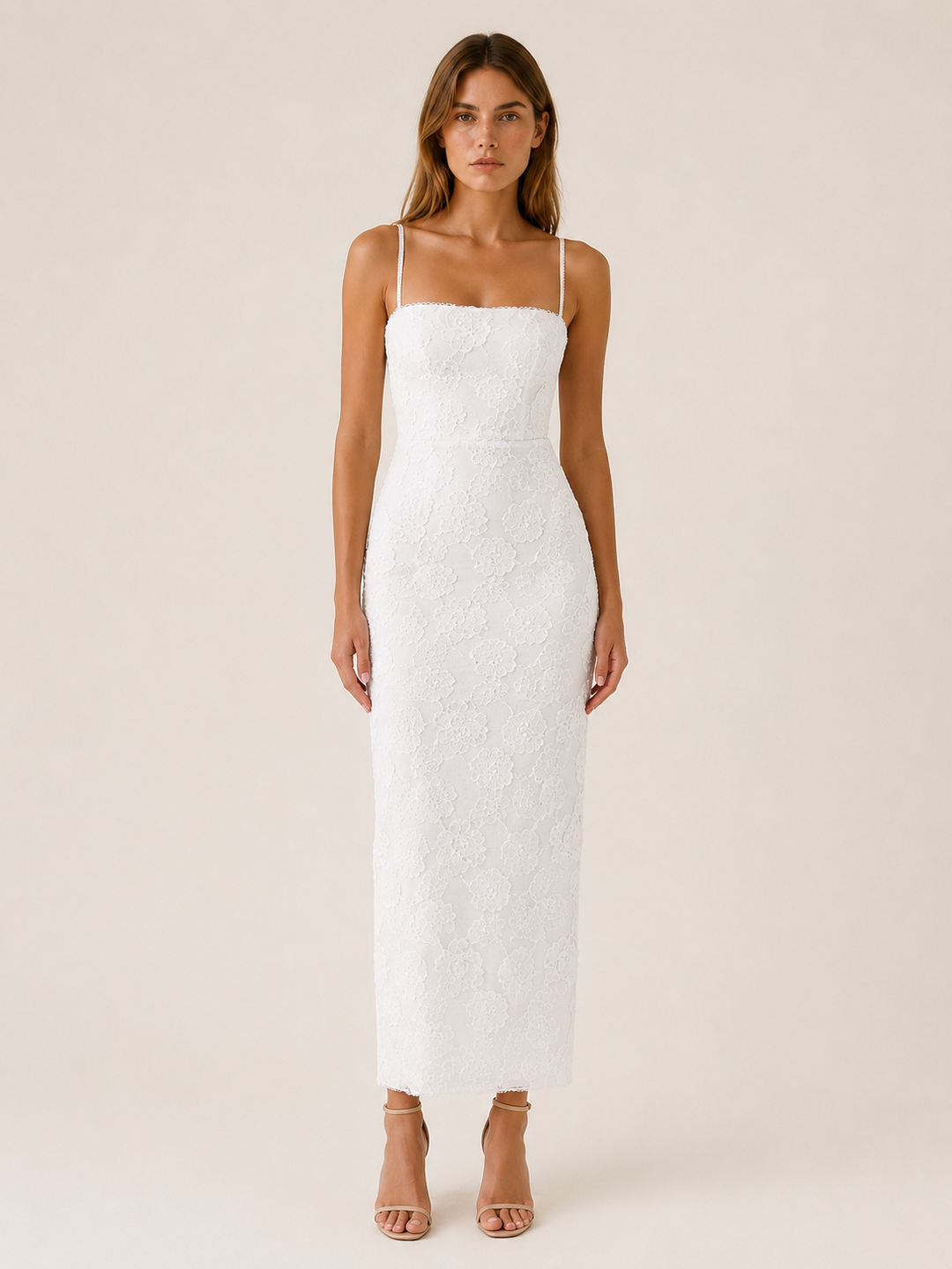 Blue Lace Maxi Dress with Slim Straps and Back Slit – lifestyle