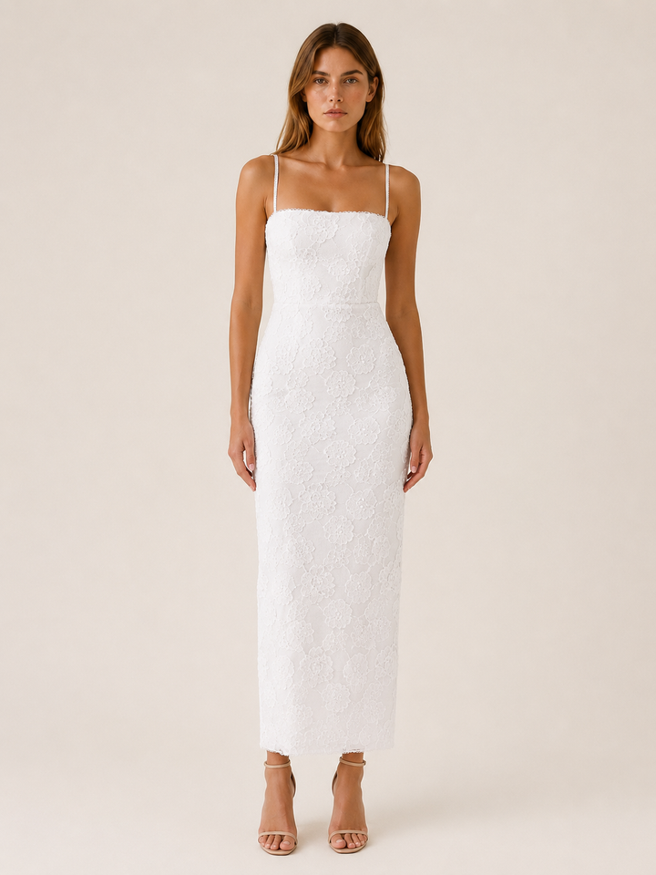 Blue Lace Maxi Dress with Slim Straps and Back Slit – lifestyle
