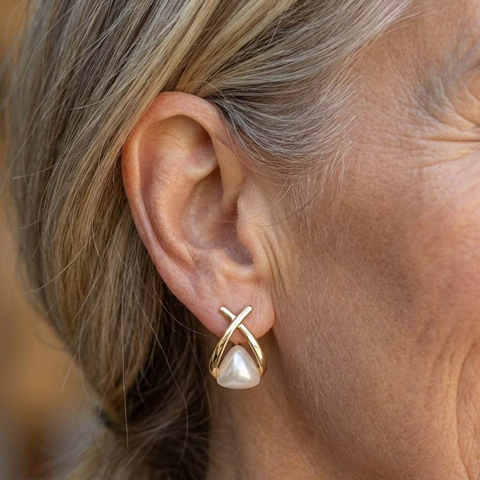 Model wearing the everyday pearl drop earrings