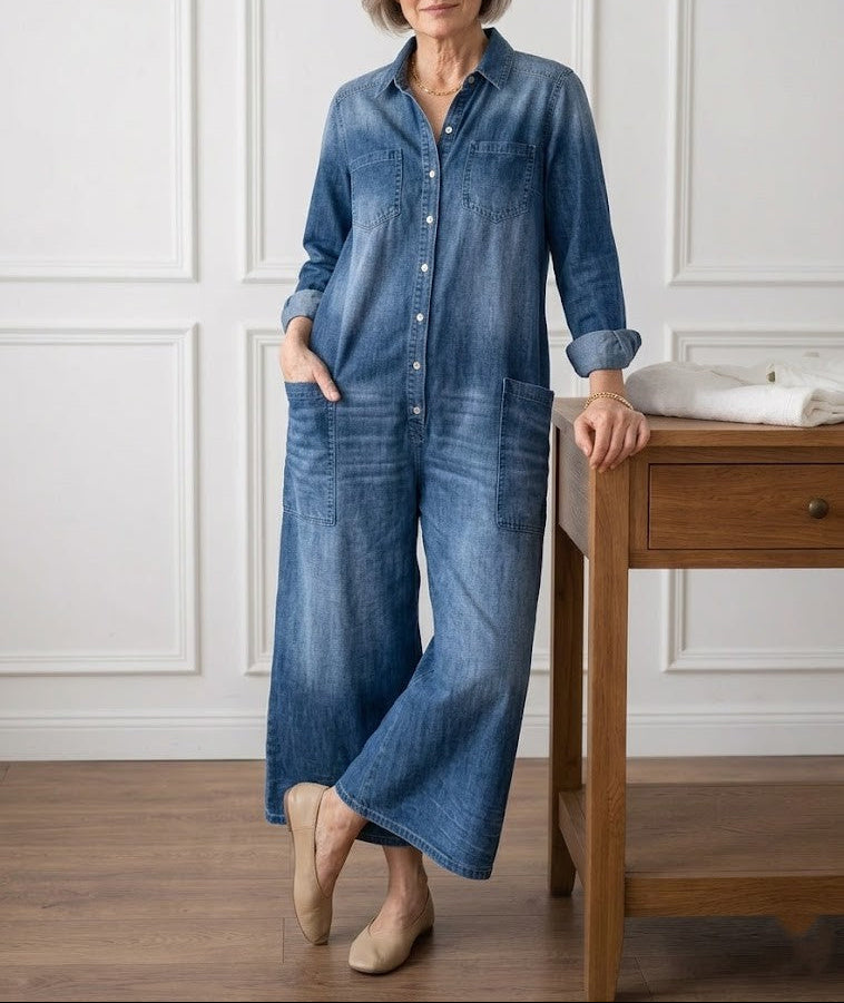 Saylor Denim Jumpsuit — detail view