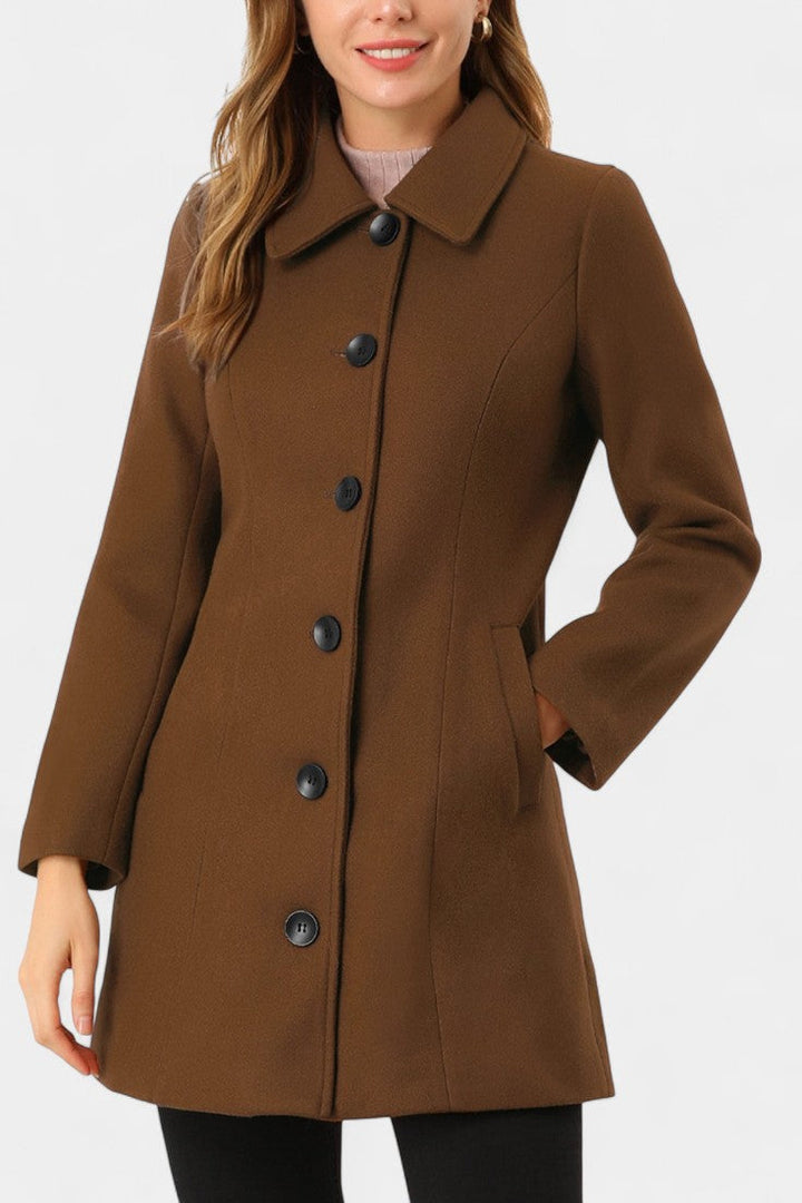 Manea warm coat pocket and hem detail close-up