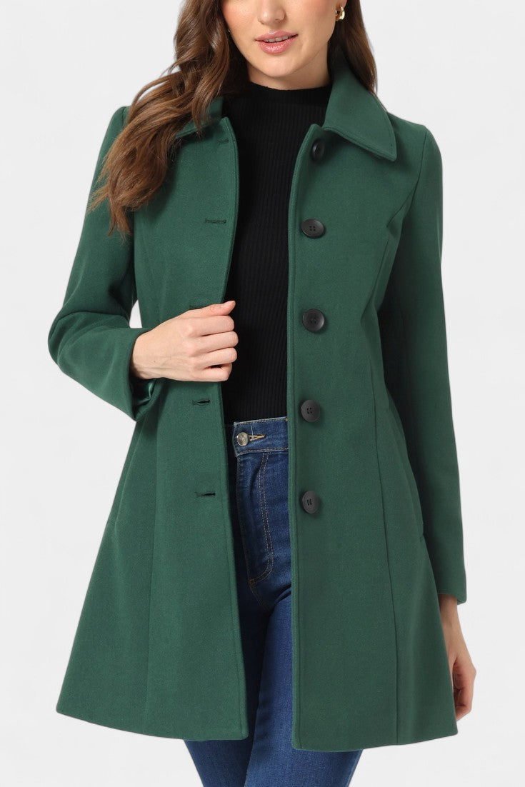 Manea long thick coat faux fur collar front view