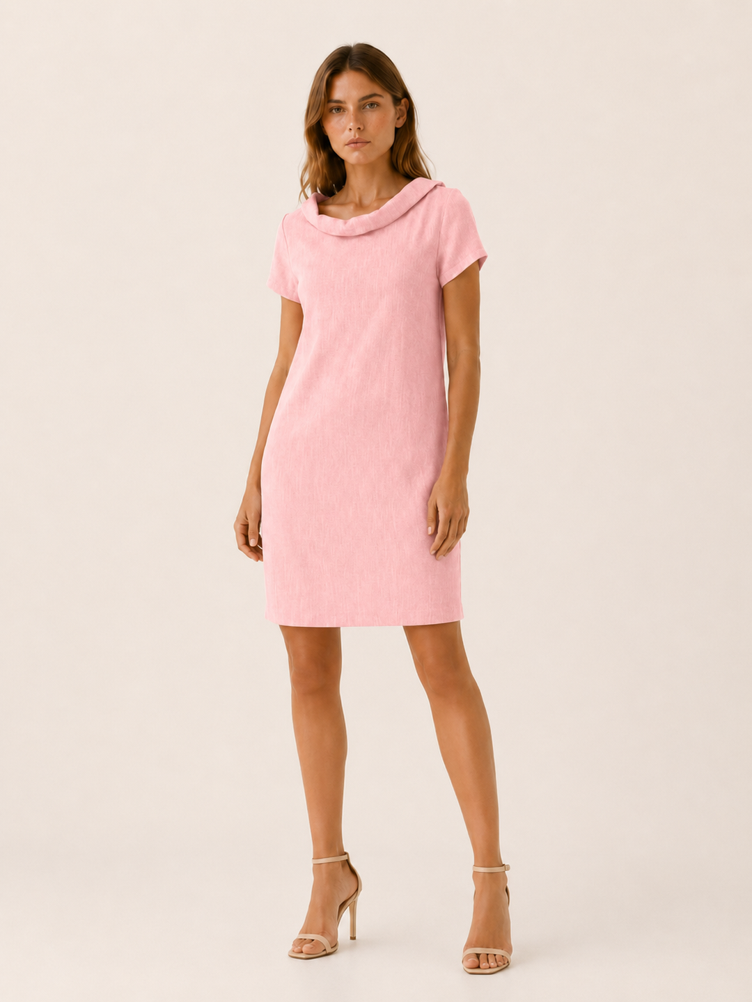 Women's Linen Cotton Mini Dress with Rolled