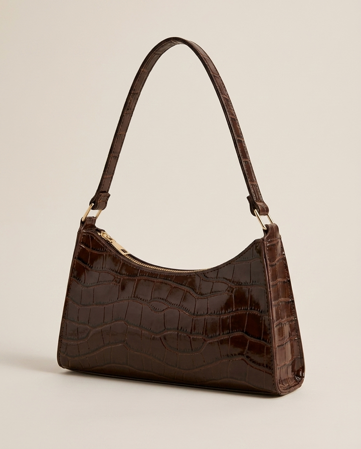 Vireya | Croc Effect Shoulder Bag with Zip Closure