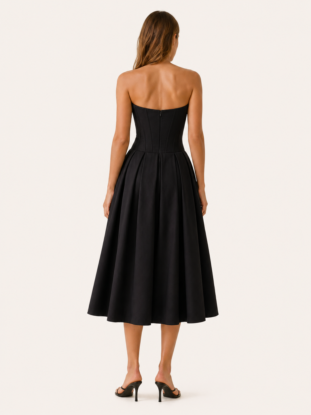 White Corset Midi Dress with Full Skirt – side view