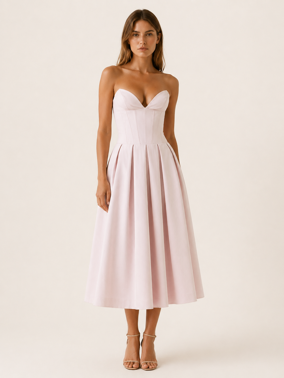 Black Corset Midi Dress with Full Skirt – close-up
