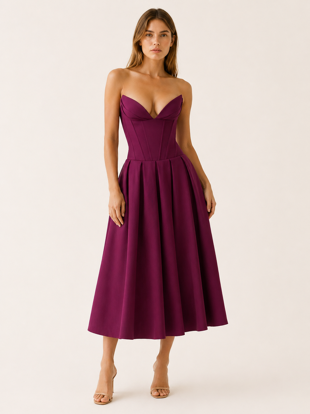 White Corset Midi Dress with Full Skirt – lifestyle