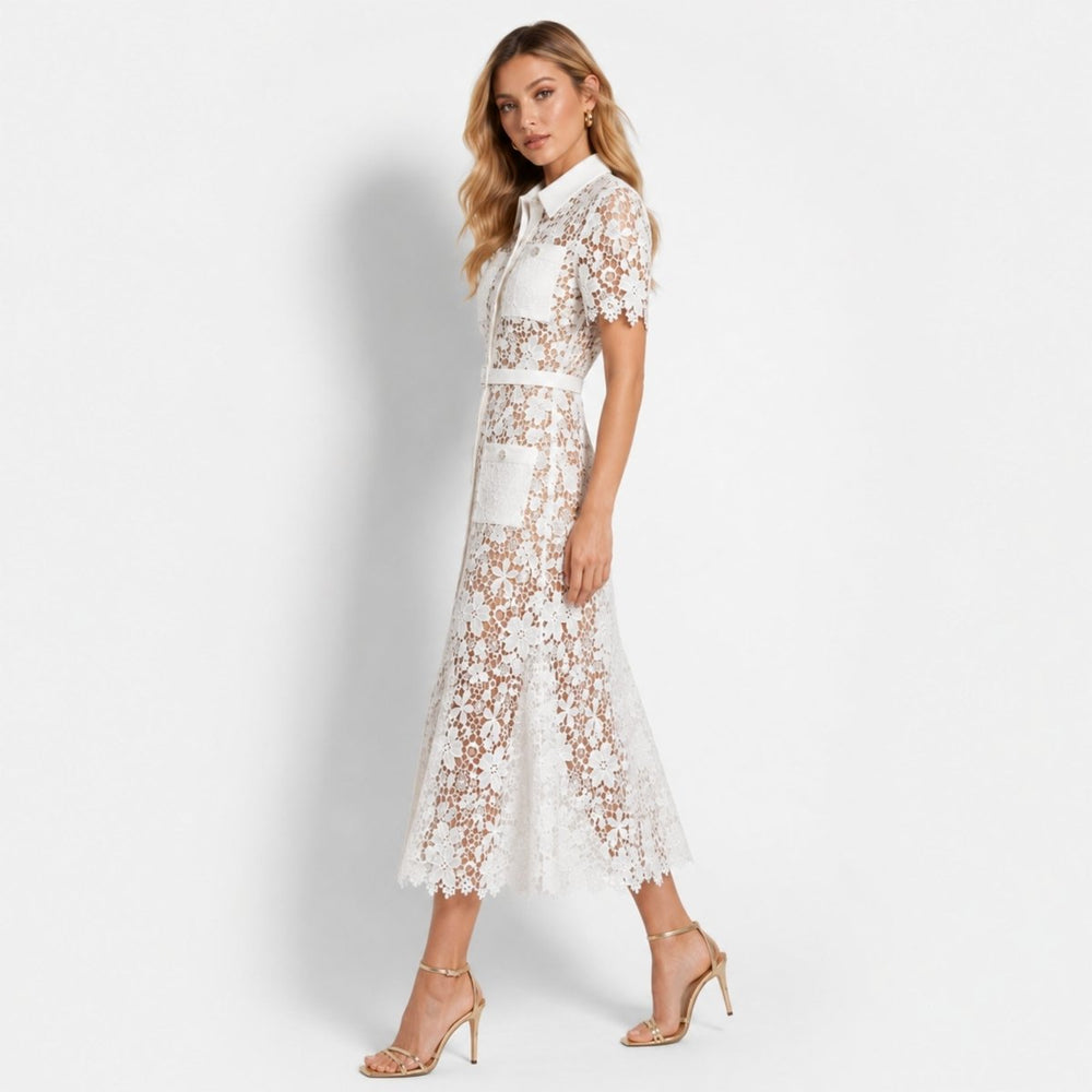 Alicia Midi Dress collared bodice detail