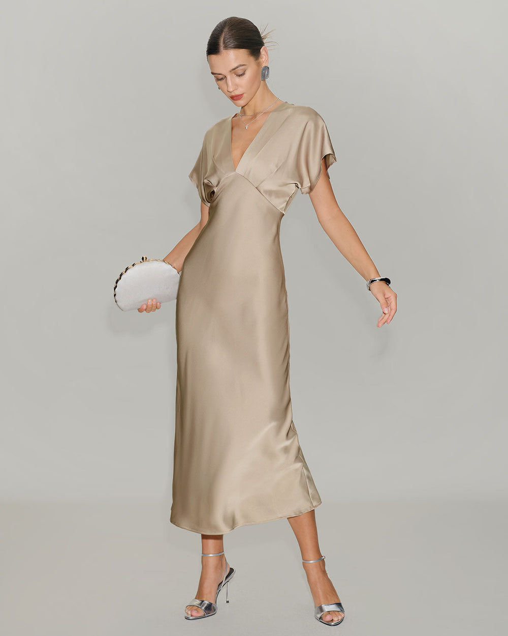 Lina Midi Dress plunge neckline detail