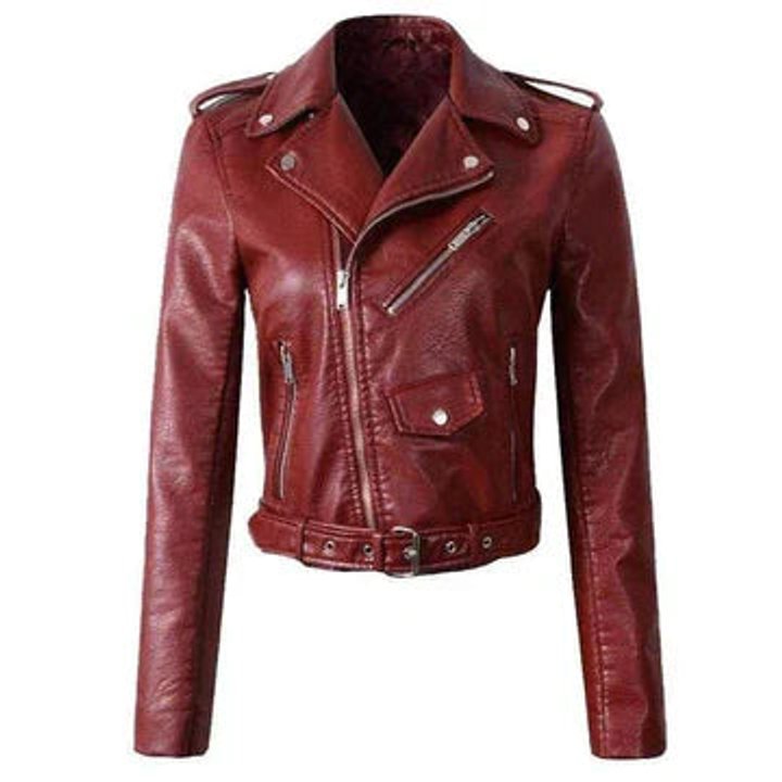 Rosalind | Women's Faux Leather Cropped Moto Jacket with Belt