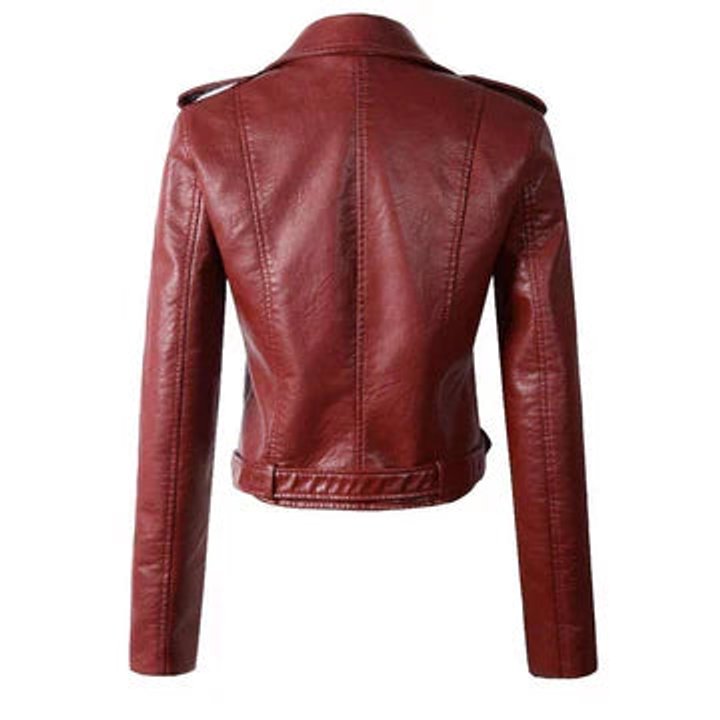 Rosalind | Women's Faux Leather Cropped Moto Jacket with Belt