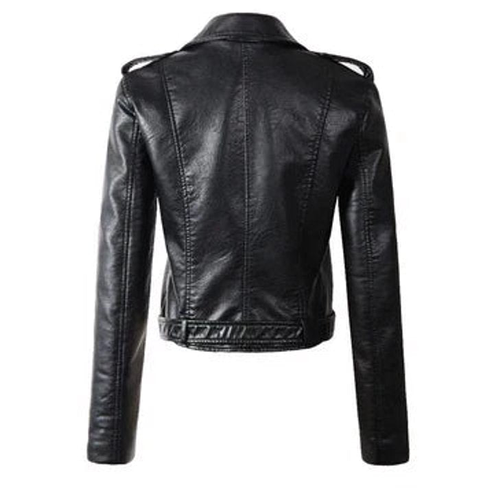 Rosalind | Women's Faux Leather Cropped Moto Jacket with Belt
