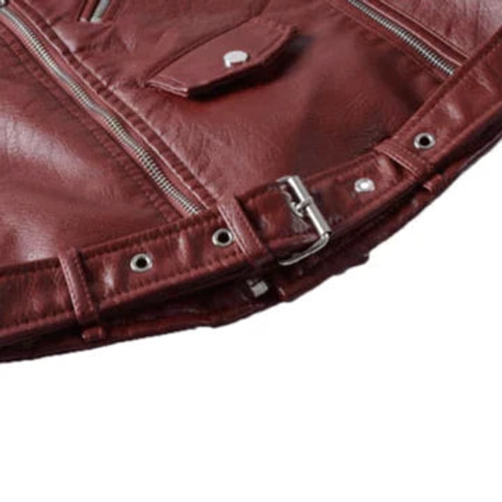 Rosalind | Women's Faux Leather Cropped Moto Jacket with Belt