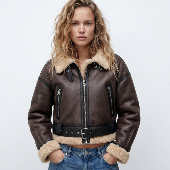 Marguerite | Women's Cropped Bomber Jacket with Shearling Trim
