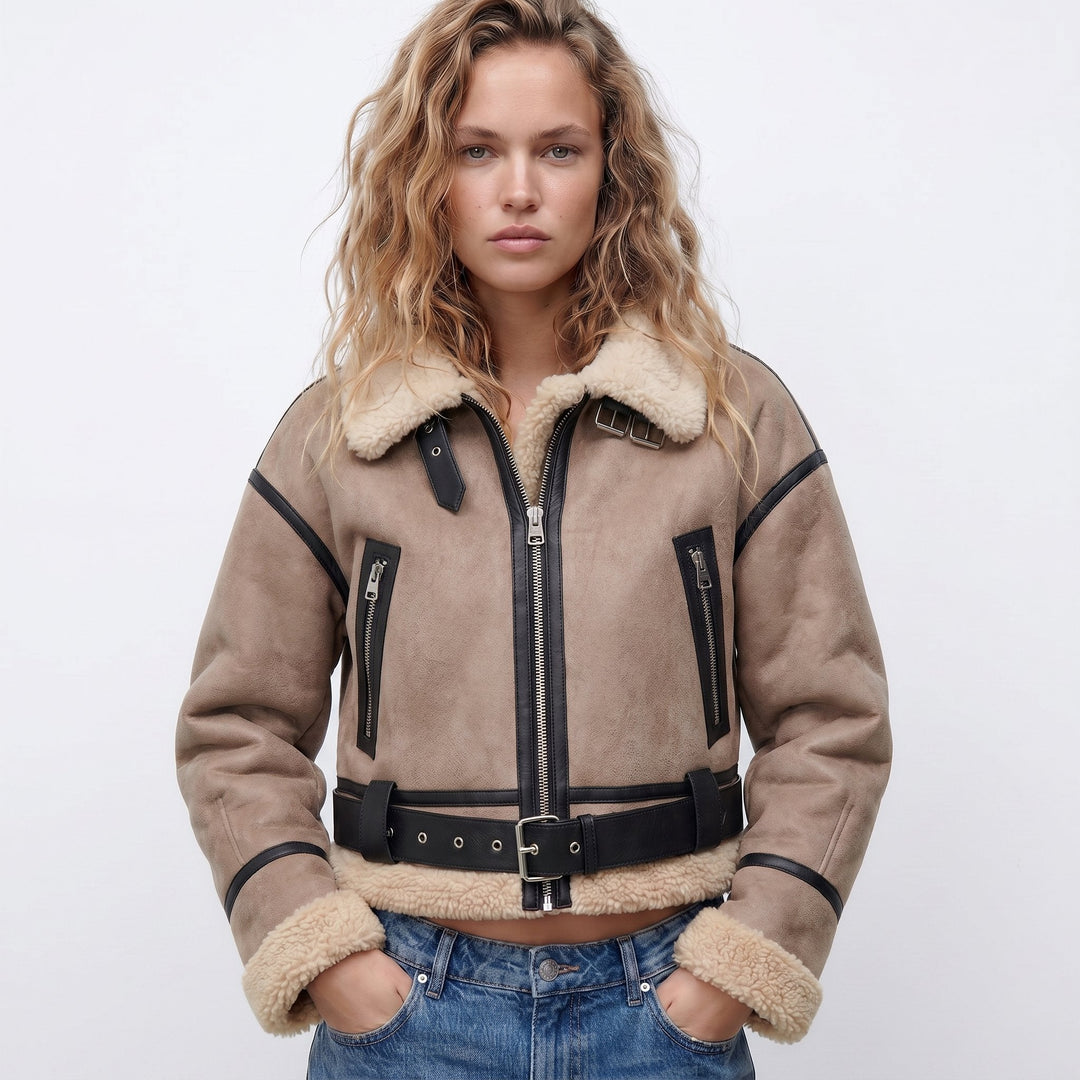 Marguerite | Women's Cropped Bomber Jacket with Shearling Trim