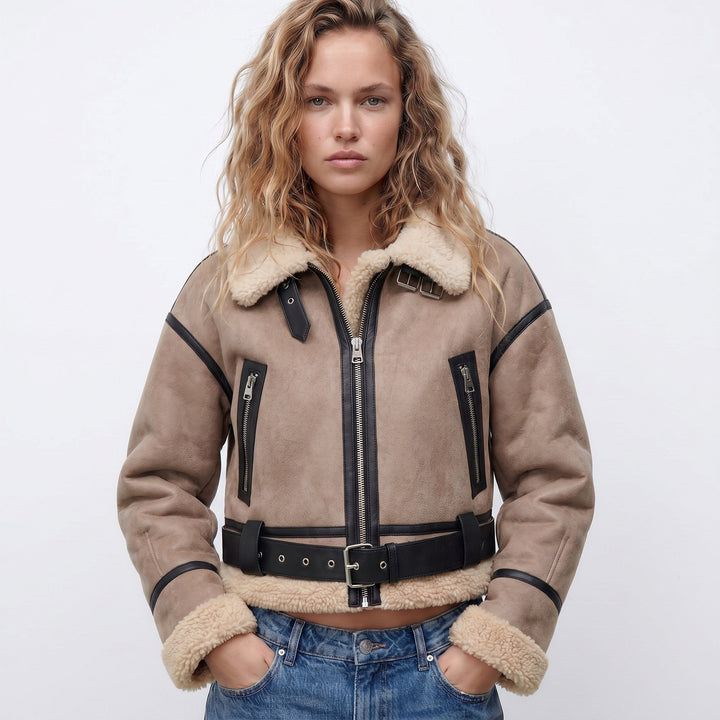 Marguerite | Women's Cropped Bomber Jacket with Shearling Trim