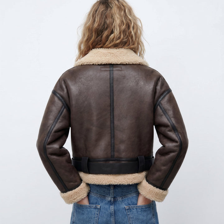 Marguerite | Women's Cropped Bomber Jacket with Shearling Trim