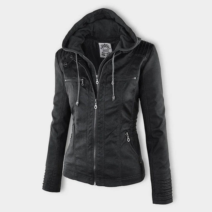 Charlotte | Women's Hooded Faux Leather Jacket with Detachable Hood