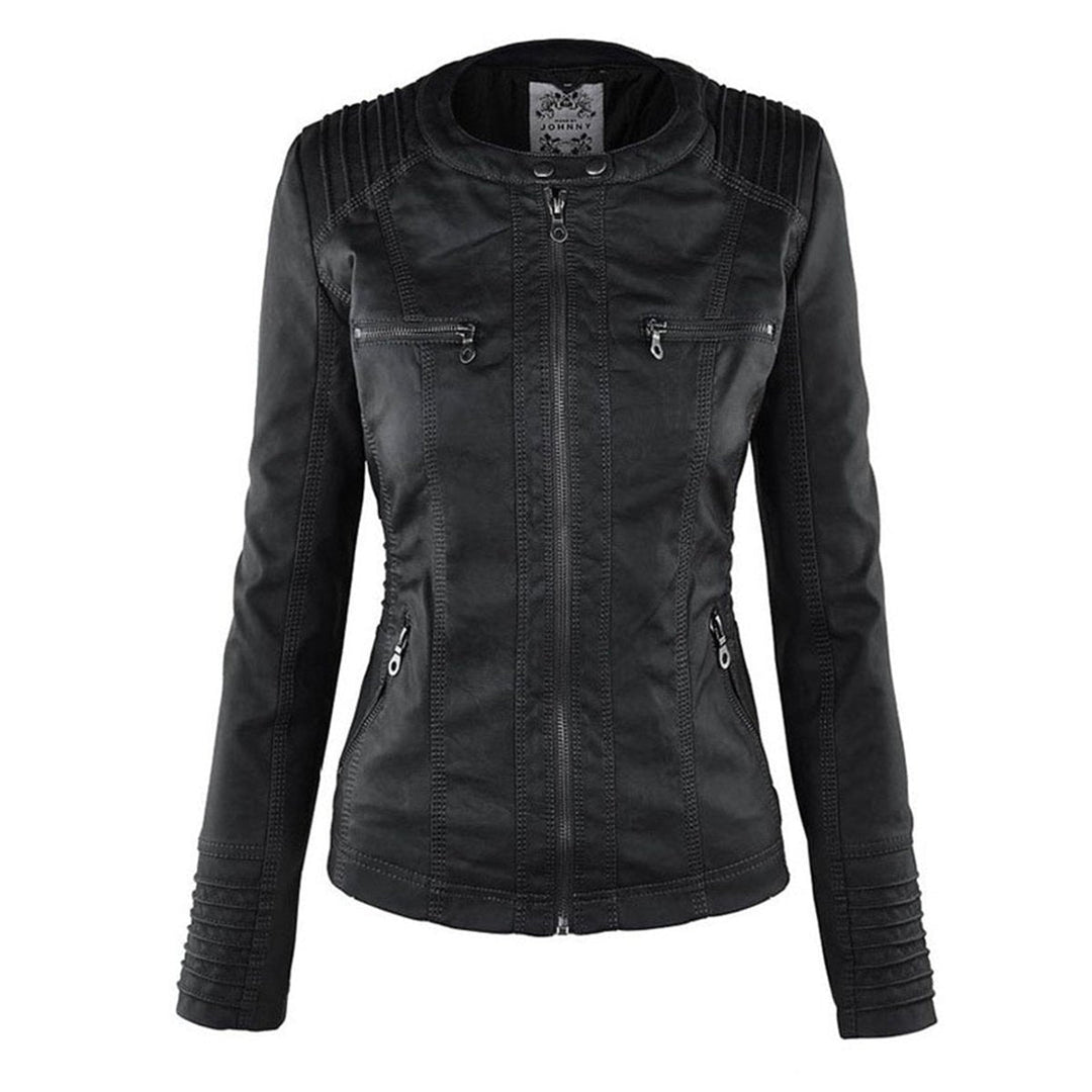 Charlotte | Women's Hooded Faux Leather Jacket with Detachable Hood