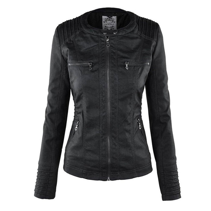 Charlotte | Women's Hooded Faux Leather Jacket with Detachable Hood