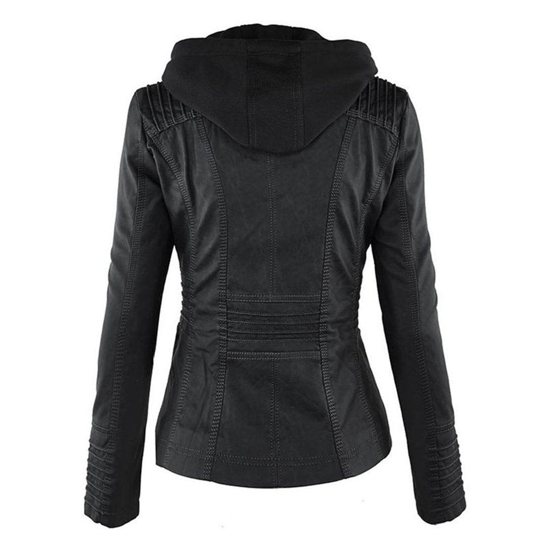Charlotte | Women's Hooded Faux Leather Jacket with Detachable Hood