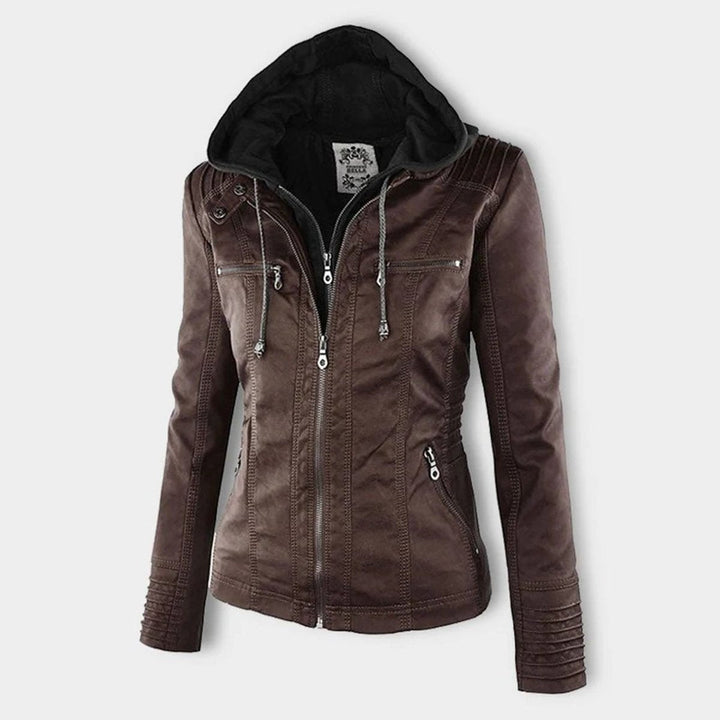 Charlotte | Women's Hooded Faux Leather Jacket with Detachable Hood