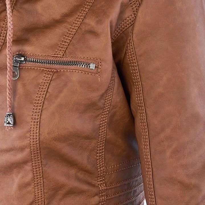 Charlotte | Women's Hooded Faux Leather Jacket with Detachable Hood