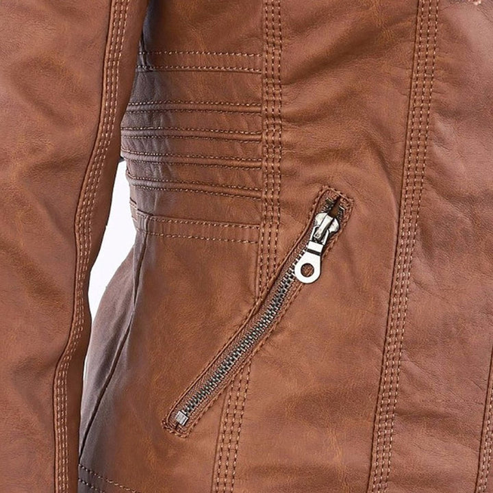 Charlotte | Women's Hooded Faux Leather Jacket with Detachable Hood