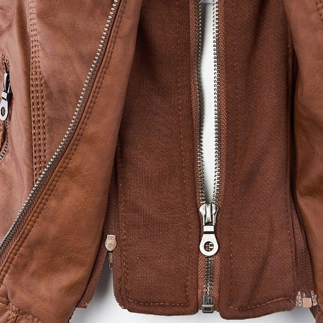 Charlotte | Women's Hooded Faux Leather Jacket with Detachable Hood