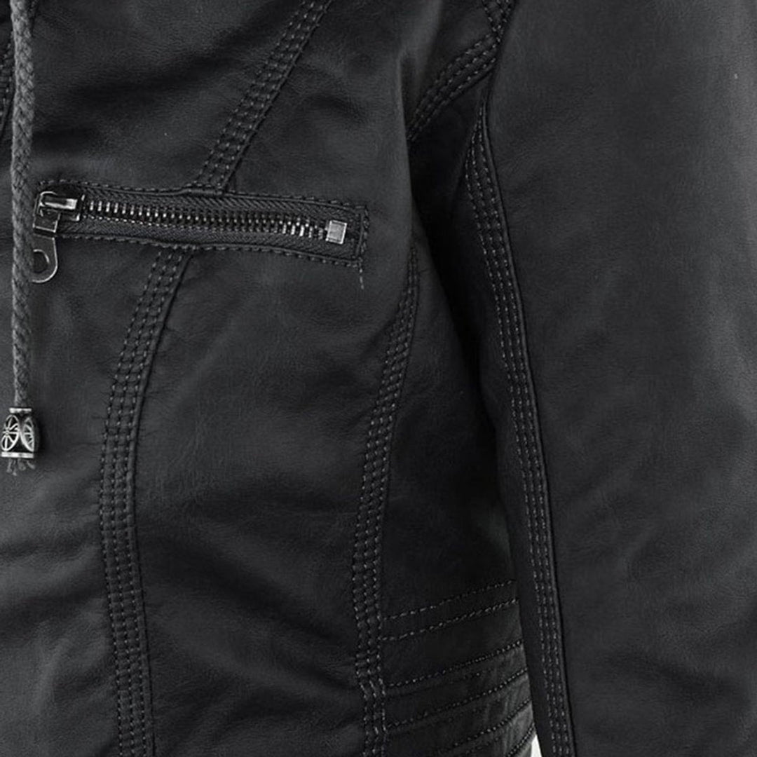 Charlotte | Women's Hooded Faux Leather Jacket with Detachable Hood