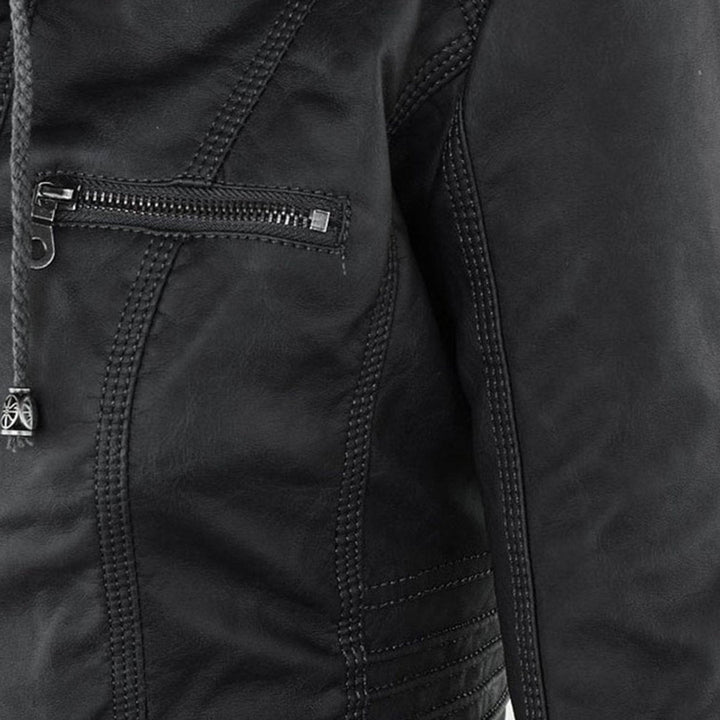 Charlotte | Women's Hooded Faux Leather Jacket with Detachable Hood