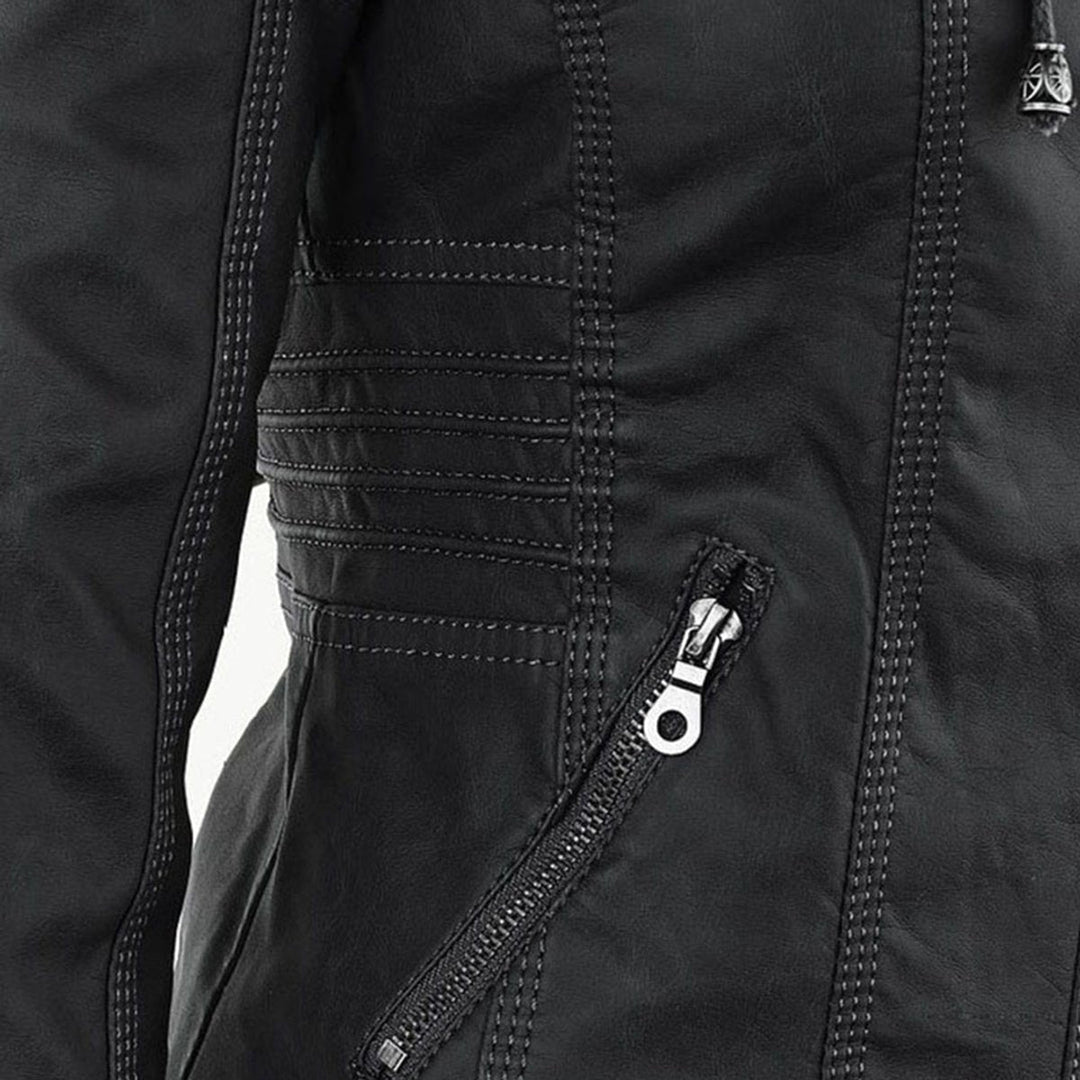 Charlotte | Women's Hooded Faux Leather Jacket with Detachable Hood