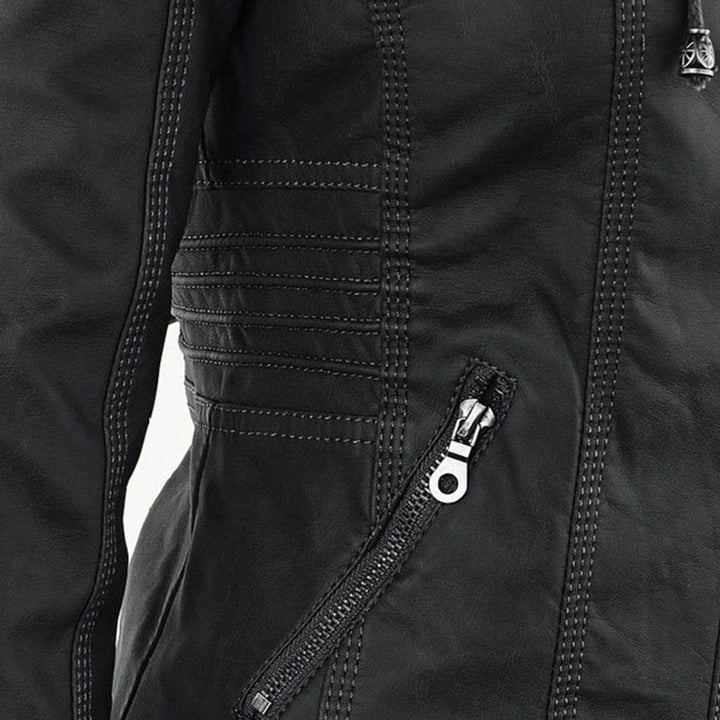 Charlotte | Women's Hooded Faux Leather Jacket with Detachable Hood