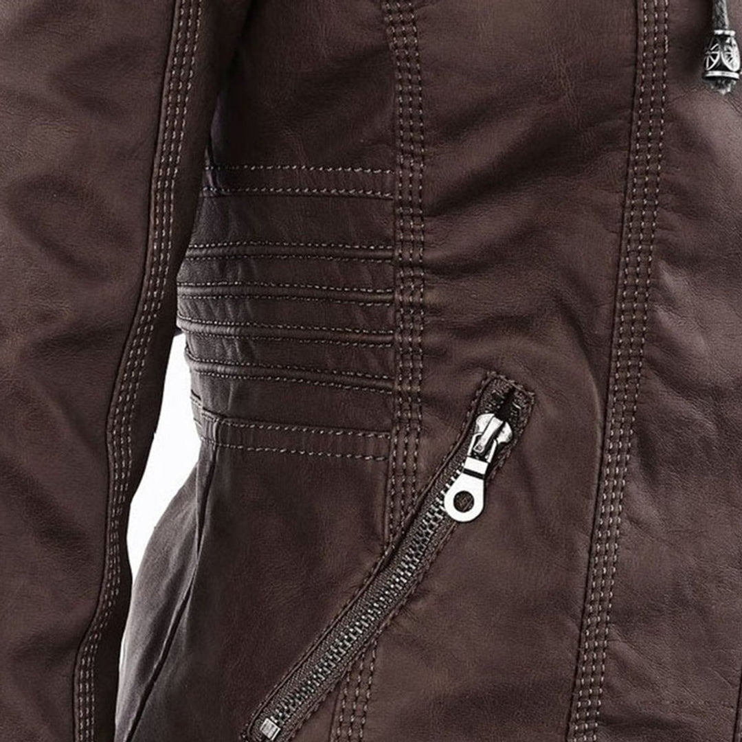 Charlotte | Women's Hooded Faux Leather Jacket with Detachable Hood