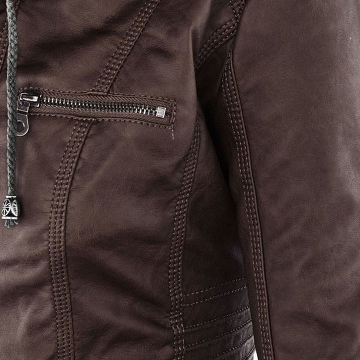 Charlotte | Women's Hooded Faux Leather Jacket with Detachable Hood