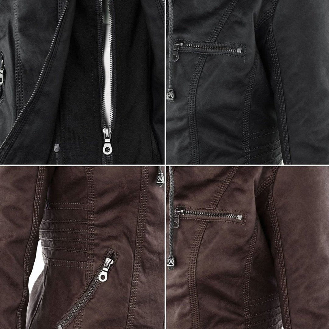 Charlotte | Women's Hooded Faux Leather Jacket with Detachable Hood