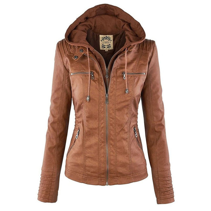 Charlotte | Women's Hooded Faux Leather Jacket with Detachable Hood