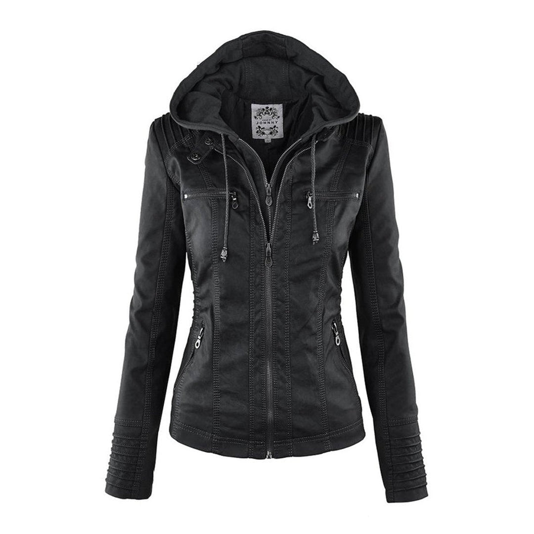Charlotte | Women's Hooded Faux Leather Jacket with Detachable Hood