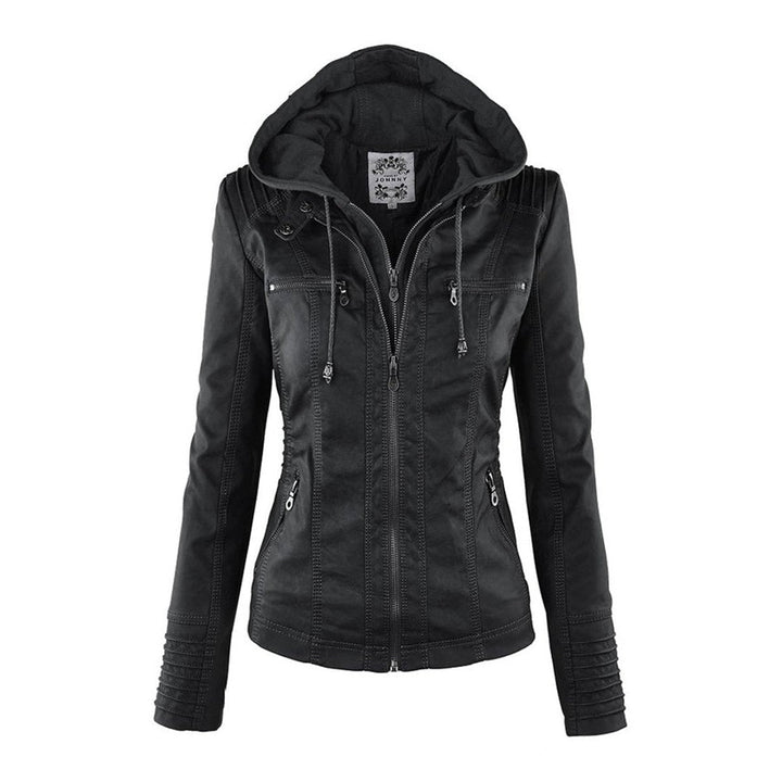 Charlotte | Women's Hooded Faux Leather Jacket with Detachable Hood