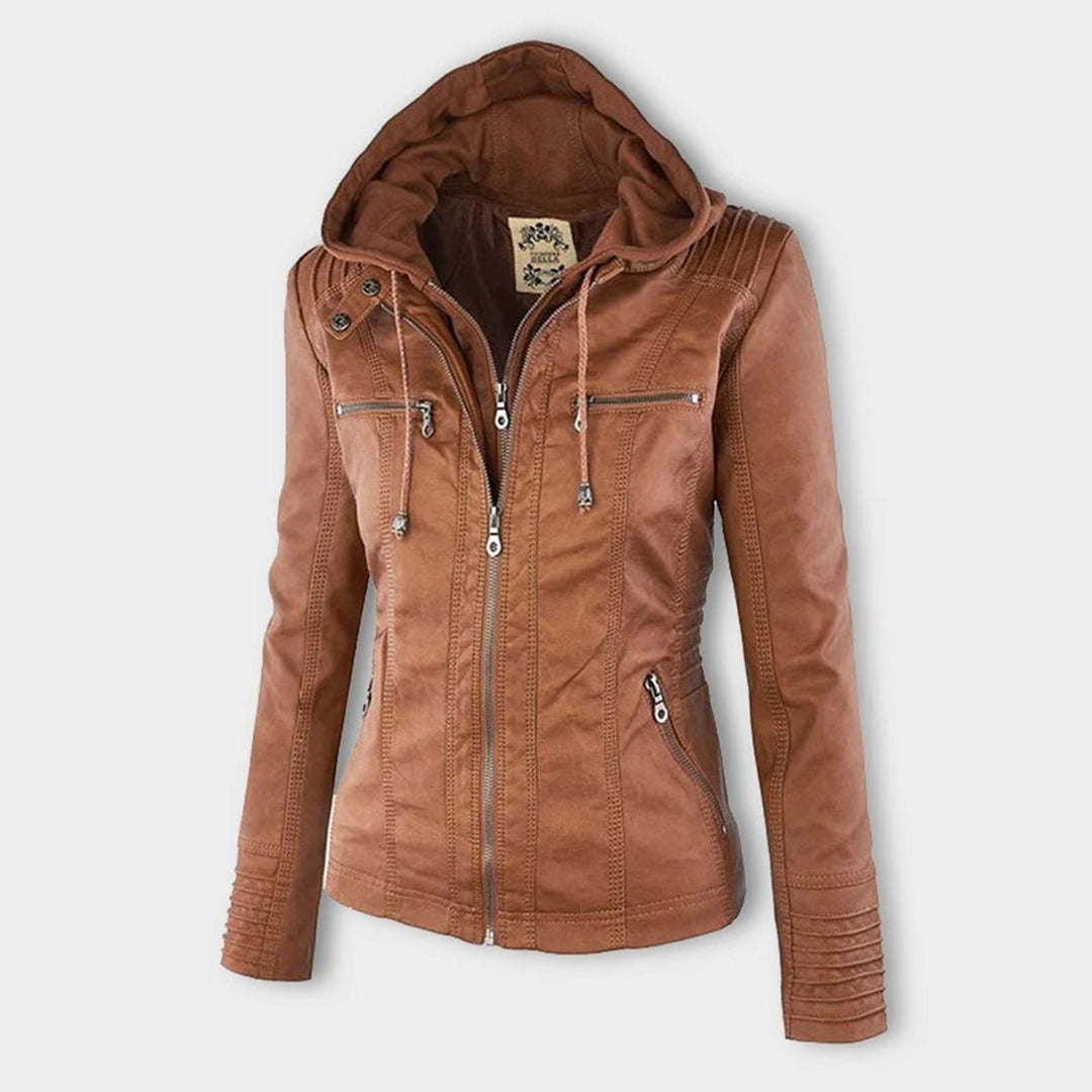 Charlotte | Women's Hooded Faux Leather Jacket with Detachable Hood