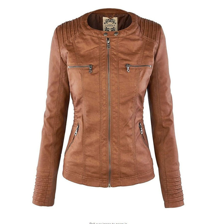 Charlotte | Women's Hooded Faux Leather Jacket with Detachable Hood