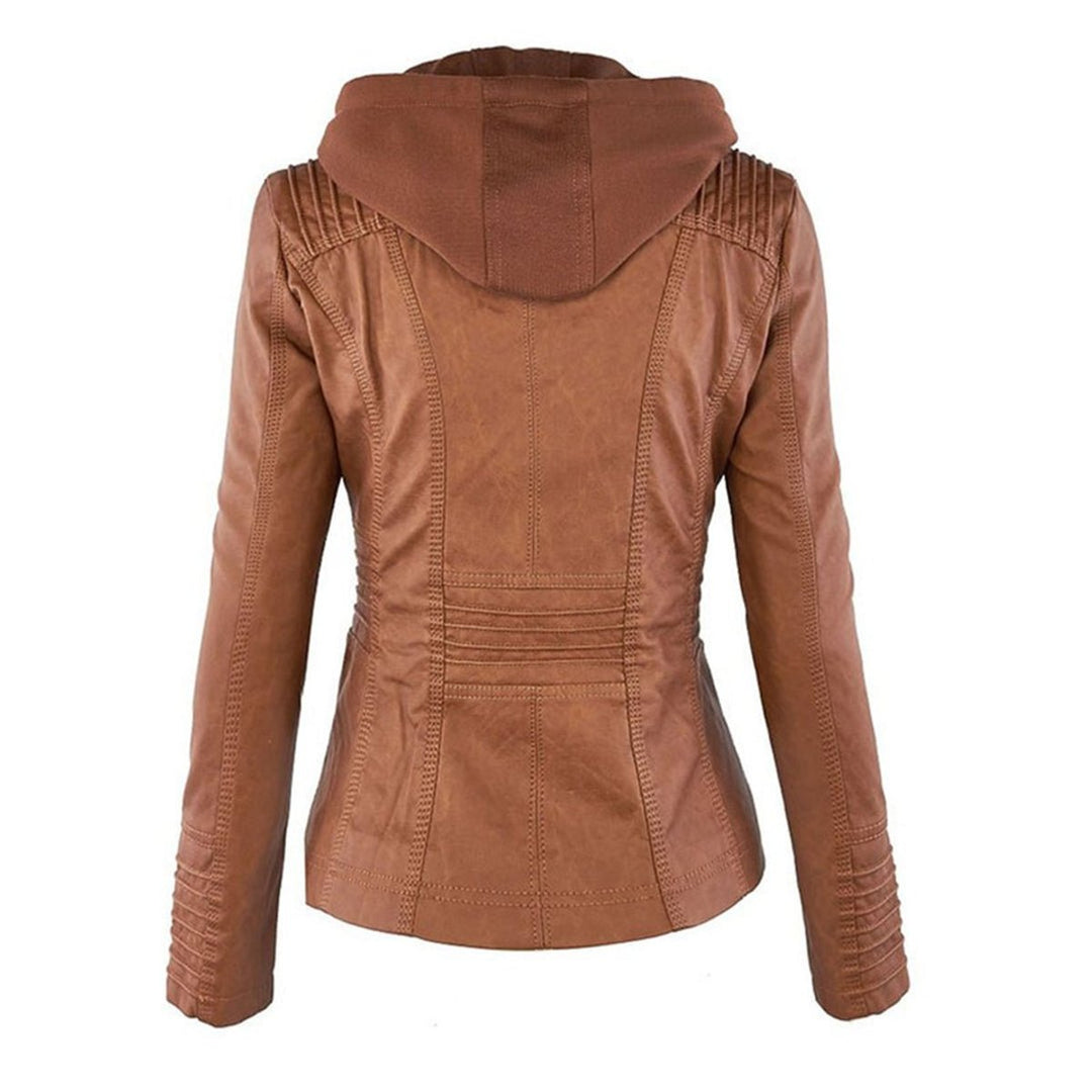 Charlotte | Women's Hooded Faux Leather Jacket with Detachable Hood