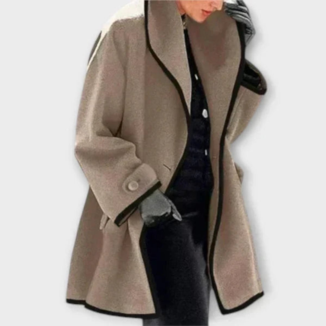 Delphine | Women's Oversized Contrast-Trim Swing Coat